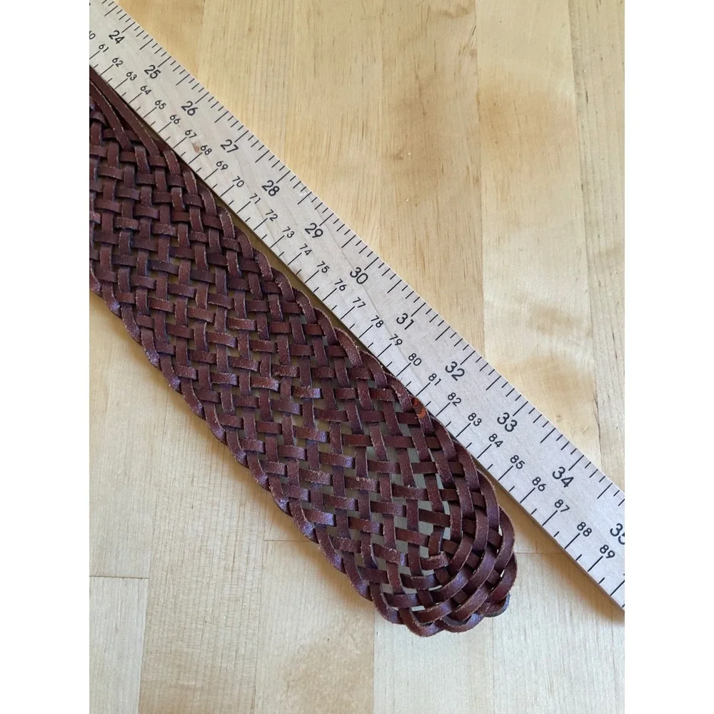 Express Vintage Woven Leather Belt Brown Braided Boho Wide Made in Turkey Small